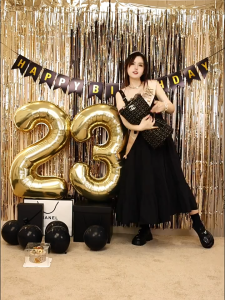 32Inch Black Gold Number Foil Balloon Birthday Party Decorations Photo Props Backdrop for Girls Women Birthday Celebration Anniversary Party Supplies