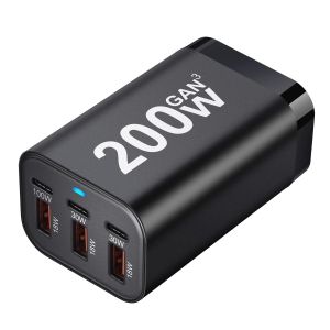 ที่ชาร์จ USB 200W 3 USB 3 Type C ชาร์จเร็วอะแดปเตอร์ชาร์จไฟ GaN สำหรับโทรศัพท์มือถือแท็บเล็ต