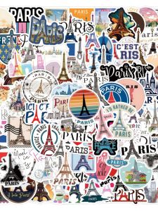 100 Pieces of Romantic Capital Paris Eiffel Tower Landmark Building Stickers Stylish Luggage Notebook Stickers