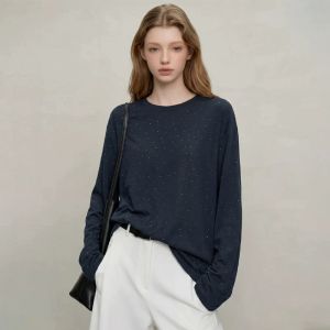 Lazy Style Drilled Slim Loose Round Neck Transparent Breathable T-Shirt