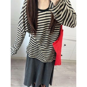 Striped Long Sleeve T-Shirt for Women Casual Loose Fit High Top American Street Style Early Autumn Fashion 2024