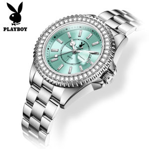 PLAYBOY watch for women elegant diamond dial green pink color small dial luminous calendar gift for girlfriend