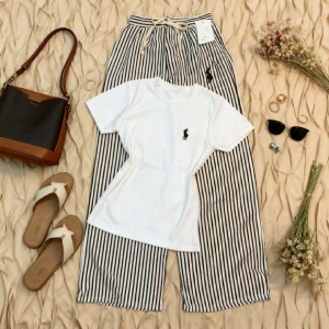 Womens Everyday Loose Tie-Dye Outfit Casual Set with Short Sleeve T-Shirt+Wide-Leg Pants 2946