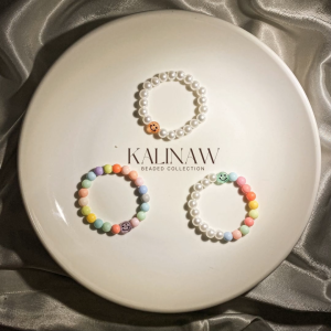 KALINAW Cute Pearl Smiley Face Candy Colored Pastel Beaded Bracelet
