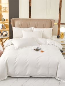 โรงแรมห้าดาวมาตรฐานบริสุทธิ์ ผ้าฝ้าย สีขาว ชุดเครื่องนอนผ้านวมคลุมแผ่นผ้าคลุมเตียงเตียงโฮมสเตย์ กระโปรง อุปกรณ์เครื่องนอน