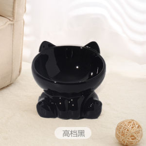 Ceramic Material High Foot Slanted Mouth Water Bowl Anti-Black Chin Pet Cat Bowl Large Diameter Food Bowl Cute Pet Supplies