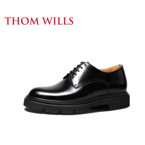 ThomWills Mens Casual Derby Shoes Business Formal Thick Bottom round Toe Leather Uppers Comfortable Fashionable All-Season Wear
