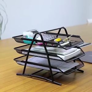 Tray Besi Susun Desk Organizer: Rak Dokumen Kertas Elevated & Letter Tray