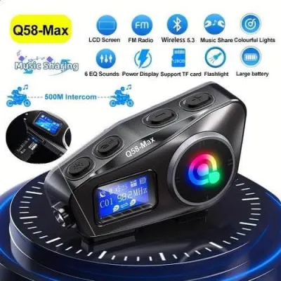 INTERCOM Q58Max HEADSET HELM BLUETOOTH 5.3 WATER RASISTANT PAIRING 2 SESAMA INTERCOM Q58Max 500M BATERAI 1000mAh BERTAHAN 25JAM