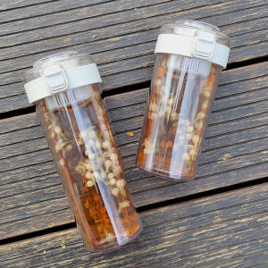 Double Layer Plastic Sports Water Bottle With Tea Strainer