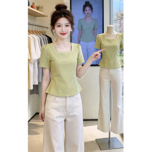 Shalldoer | Design Square Neck Short Sleeve Shirts Fashionable Slim Fit Top