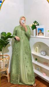 Luxury Gamis Satin Kristal Mix Tile Sapto bordir / gamis pesta mewah elegan dari tangan pertama