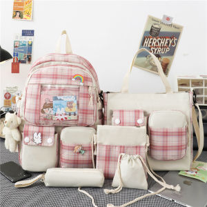 กระเป๋าเป้สะพายหลังผ้าใบกันน้ำสำหรับนักเรียนมัธยมปลายและมัธยมต้น ความจุขนาดใหญ่ กระเป๋าเป้สะพายหลังแบบสะพายไหล่คู่สำหรับผู้หญิง กระเป๋าเป้สะพายหลังสไตล์เกาหลี