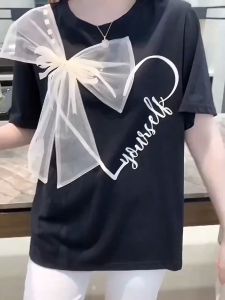 เสื้อยืดฤดูร้อนแขนสั้นผู้หญิงเสื้อรอบคอหลวมอเนกประสงค์ขนาดเล็ก สำหรับดีไซน์ใหม่สัมผัส