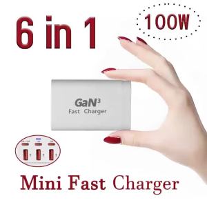 Bộ Sạc Để Bàn 6 Cổng USB C Sạc Nhanh Bộ Chuyển Đổi Nguồn GaN Cho iPhone 14/13/12 Series Samsung Galaxy S23/S22/S21 Kèm Cáp Sạc