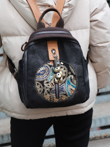 YIMOYICAI | Chinese Style Embroidered Casual Denim Backpack