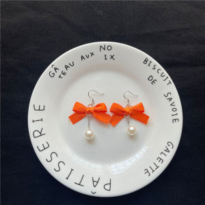 Măng Non Trang Sức Kẹp Tai Thắt Nút Bướm Màu Cam Dây Lụa Tươi Sáng Màu Cam Trang Sức Phụ Kiện Thời Trang Nữ