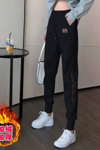 Plus Size Sports Pants Female Spring & Fall Loose Tappered Fleece-lined Gray Sweatpants Female High Waist Winter Student Cotton Harem Pants