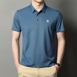 ROMON | Lomond Ice Silk Polo Shirt Short Sleeve Loose Fit Casual Summer Business Style Dad Clothes With Collar T-Shirt For Men