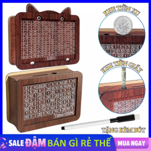 Hộp Tiết Kiệm Bằng Gỗ Kèm Bút Có Bảng Kế Hoạch Hiệu Quả - Ống Heo Tiết Kiệm 100 Ngày Thử Thách - Ông Tiết Kiệm Bằng Gỗ Ép