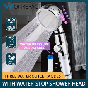 High Pressure Filter Shower Head 3-in-1 Adjustable Malakas ang tulo Stop Button Water Saving Skin Hair Care