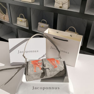 Grey Leather Jacobon Underarm Bag Fashionable Commute Handbag Soft Cowhide Small Size Trendy Work Bag Magnetic Buckle Closure