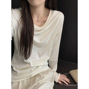 เสื้อสเวตเตอร์ถักคอวีแขนยาวผู้หญิงสไตล์เกาหลีฤดูใบไม้ร่วง เสื้อถักขนสัตว์ดีไซน์ทรงเข้ารูป ดีเทลซิลิโคนขอบคอกลม