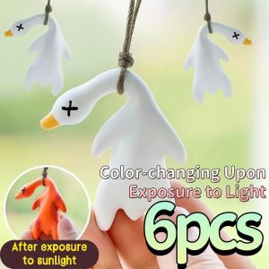 1/6pcs Funny Goose Keychain Roast Duck Rope Keyring Backpack Pendant Car Hanging Accessories Ultraviolet Color Change Gift