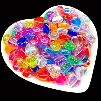 40pcs 9mm Acrylic Rainbow Heart Beads use for DIY accessories