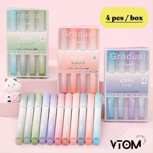VTOM 4pcs Gradual Highlighter Pen 4 Color Pastel Highlighter Set Stationery Cute Highlight Pen Colour Markers Student