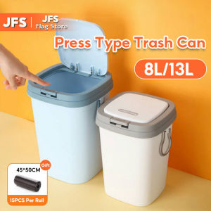 JFS 8/13L Nordic Trash Can With Cover Press-Type Trash Bin Rectangular Garbage Bin Thick with Handle