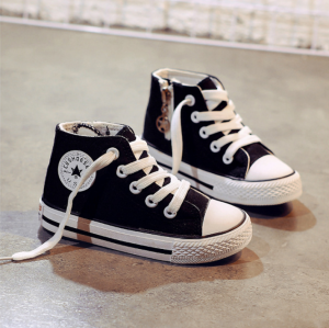High Top Canvas Shoes for Girls Spring Autumn Style Childrens Single Shoes Boys Trendy Casual Pure Color Zipper Closure