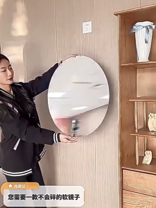 Oval Wall Mirror Self Adhesive Acrylic Mirror Wall Sticker Flexible Frameless Mirror Home Decorative Wall Mounted Mirror for Bathroom Living Room HD Mirror Sticker