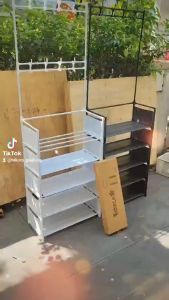 Kệ để giày dép thông minh Giá đựng để giày dép 4 tầng 5 tầng đa năng Takora có móc treo đồ phía trên rất tiện dụng và đa năng