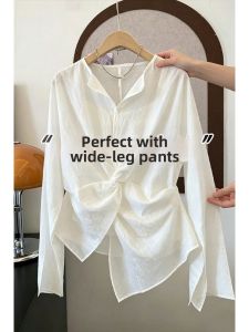 V.C.I | French Style V-neck Knot-waist Irregular Loose Slimming Sun Protection Shirt