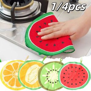 1/4pcs Kitchen Fruit Hand Towel With Hanging Ring Multifunctional Durable Absorbent Towel Bathroom Rag For Home Cleaning Tools