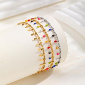 Kemstone đầy màu sắc Vòng chân bằng thép không gỉ cho Phụ nữ mùa hè matchstick đính cườm trang sức dạo biển