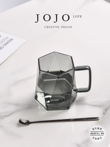 High Temperature Resistant Glass Cup with Spoon Handle for Office Use JOJOS L. PD.From. Noise Reduction Brickstone Design