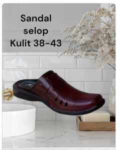 SANDAL SELOP KULIT SAPI PRIA MARON UKURAN 38 - 43