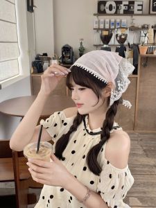 Retro French Floral Lace Triangle Scarf Womens Summer Hairband Sweet Countryside Style Hair Accessory Hairpin Hairband