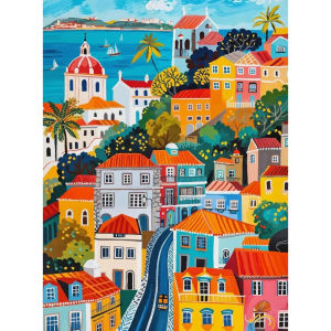 Puzzles 500/1000/1200/2000 PCS Seaside Town Jigsaw Puzzles for Gameroom Bedroom Home Decor Birthday Party Gift
