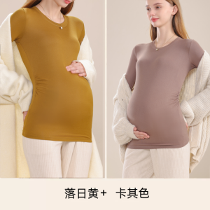 Maternity Base Shirt Spring and Autumn Half Turtleneck Fleece-lined Inner Wear T-shirt Pregnancy Heattech Autumn and Winter Long Sleeves Maternity Top