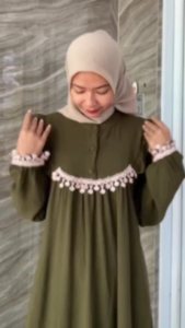 VANIA Dress Gamis Baju Kondangan Wanita Muslim Premium Crinkle Airflow Mix Renda Daily Mewah Simple