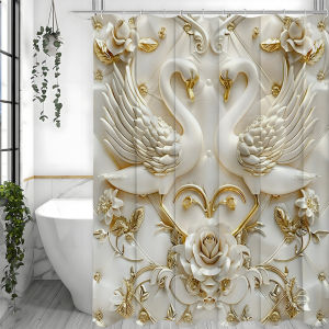 Swan Flower Shallow Relief Art Shower Curtain Bathroom Decorative Shower Curtain Waterproof Shower Curtain with Hooks