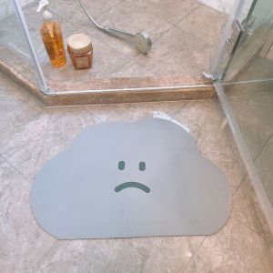 Cloud Shape Bath Mat Non‑Slip Smile Face Absorbent Floor Mat Cute Decor Rug for Bathroom Shower Entryway Bedroom Indoor Home
