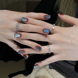 Tay Đeo Kính Mắt Mèo Ngắn Màu Xanh Thủy Tinh Mùa Thu Đông Mới Về Làm Đẹp Móng Tay Thủ Công Sang Trọng Cảm Giác Cao Cấp