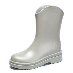 Waterproof Slip-Resistant Mid-Top Womens Rainboots Casual Style Fashionable All-Season Knit-Up Leather Zoom Boots