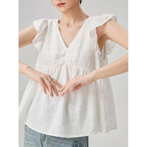 GULILI | V-Neck Flared Sleeves Babydoll Style Loose Summer Outdoor Wear Sleeveless Blouse
