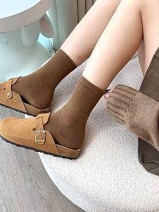 FHYL Korean Women Pure Cotton Solid Color Socks All-Match Socks For Women ins Casual Calf Socks