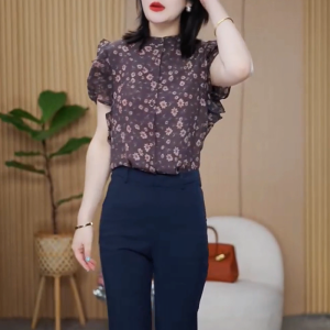 QINGNAER | Slim Fit Elegant Floral Blouse Vintage